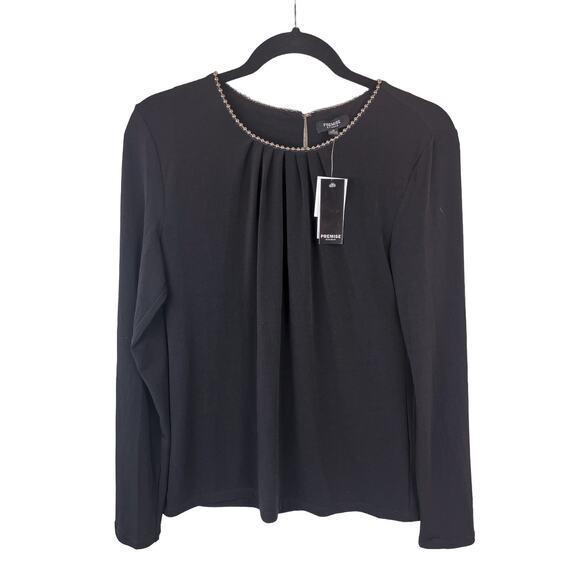 Premise Studio Women’s Top Blouse Size Medium Long Sleeve Silver Balls in Black - Picture 1 of 9